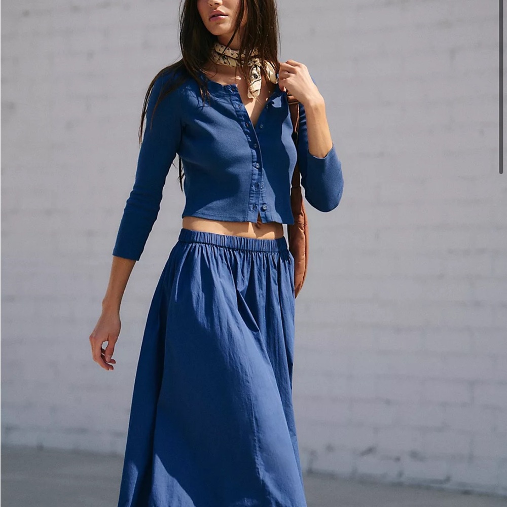 Free People Perfect Tones Navy Button-Front Cardigan and Midi Skirt Set - Picture 3 of 3